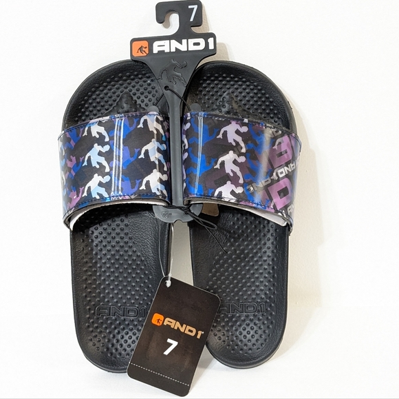 NWT Size 7 Men's Crossover Lenticular Basketball Sport Print Slide Sandals - Picture 1 of 5